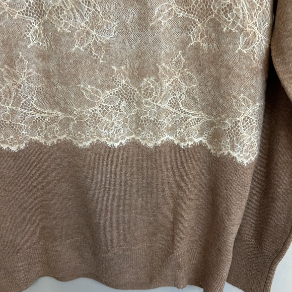 NWOT J. CREW Needle Punch Lace Wool Blend Crewneck Sweater brown cream size XXS - Picture 7 of 14